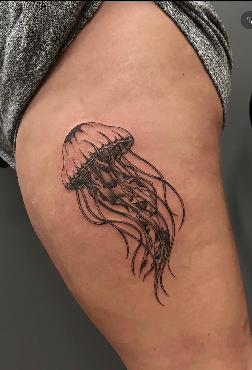 Black and grey realism jellyfish tattoo